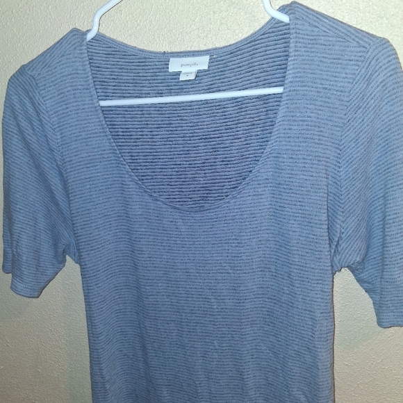 •J JILL•BLUE Striped Linen Modal Blend Blue Short Sleeved Top M - Picture 3 of 7